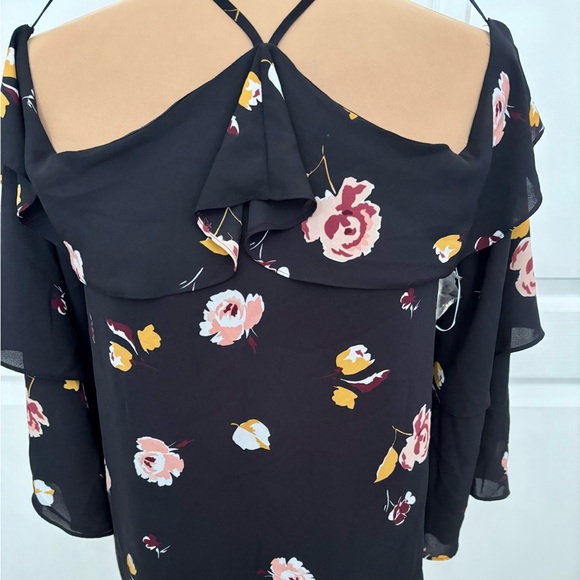 1. State Black and Pink Floral Halter Blouse - Picture 3 of 9